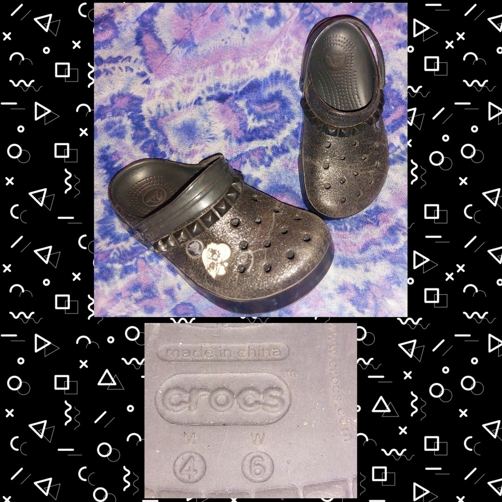 Crocs brand Black Shimmery Unisex Kids Clogs Sz 4M/6W